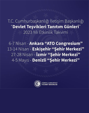 İletişim Başkanlığı Devlet Teşvikleri Tanıtım Günleri 27-28 Nisan	İzmir, 4-5 Mayıs Denizli Şehir Merkezlerinde 